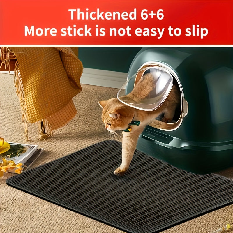 Dual-Layer EVA Cat Litter Mat - Splash Guard & Non-Slip, Ideal for Cats, Gray Perforated Design, Waterproof