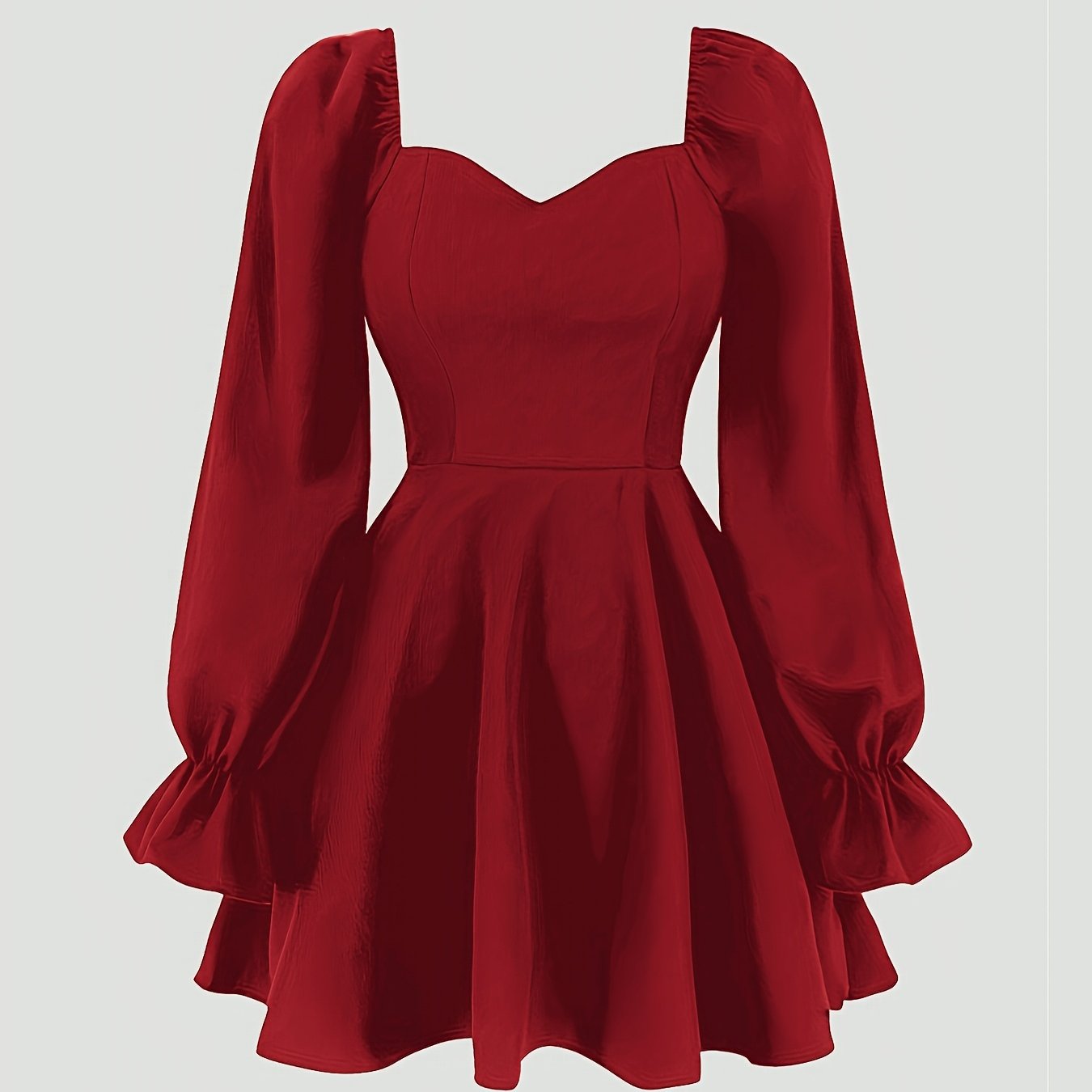 Plus size sweetheart neck dress with long sleeves, A-line cut, for women.