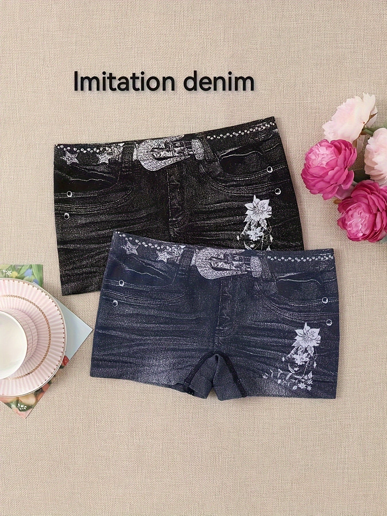 2 Seamless Simulation Denim Boyshorts for Women: Sexy, Comfy, Breathable Stretchy Intimates.