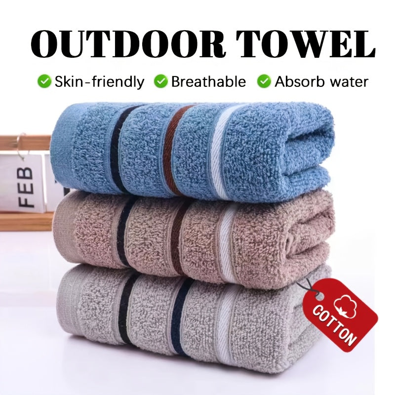 3-Pack of Modern Style Outdoor Towels - 100% Cotton Blend, Super Absorbent & Quick-Dry - Lightweight for Camping, Gym, Beach, Travel - Hand/Machine Washable - Oblong Shape