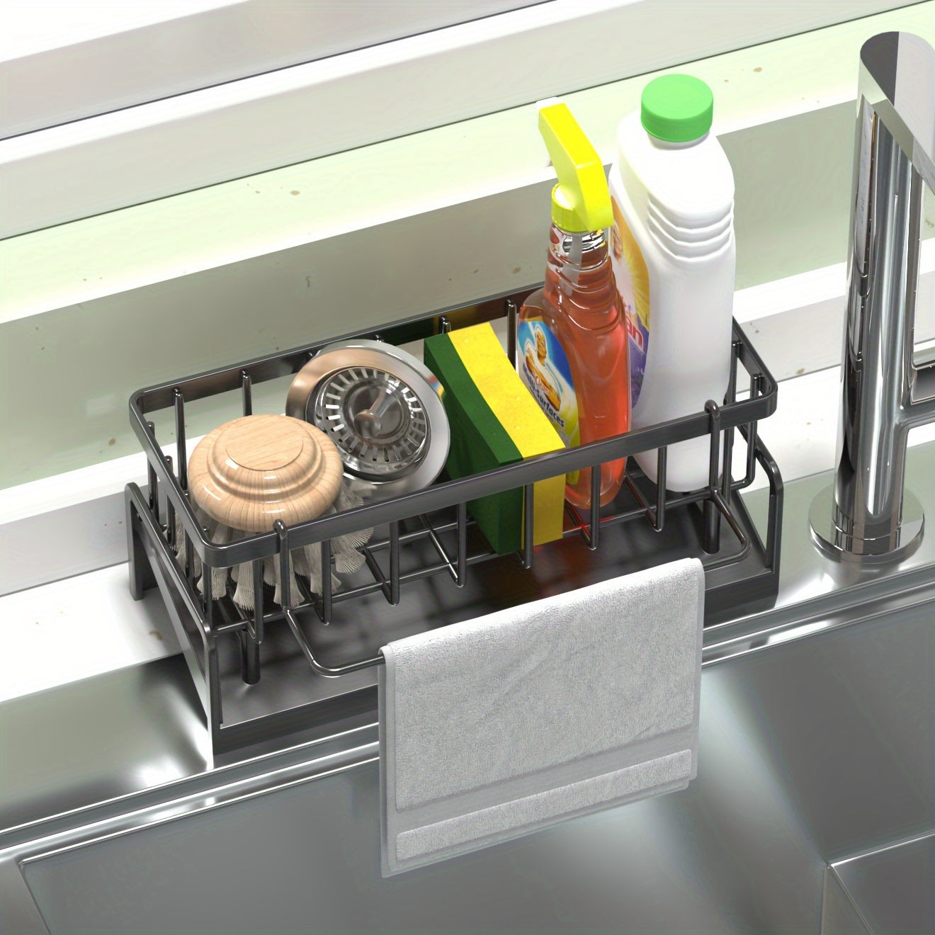 Multipurpose Kitchen Sink Organizer - Made of Long-lasting Plastic, Features Open Storage Design for Dishes and Utensils