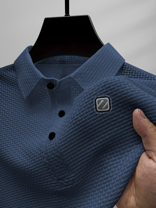 Solid men's golf shirt with casual short sleeves and lapel, perfect for outdoor activities.