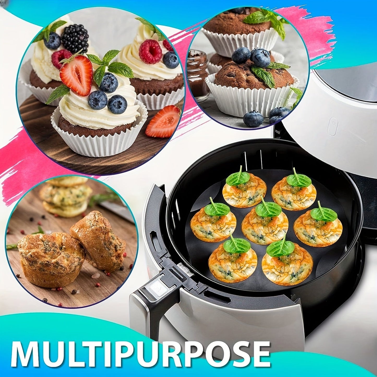 Get your hands on the Air Fryer Muffin Pan, a silicone mini cupcake mold that fits 3.7QT - 6.1QT air fryers. This versatile baking tool is a must-have kitchen gadget for all your baking needs.