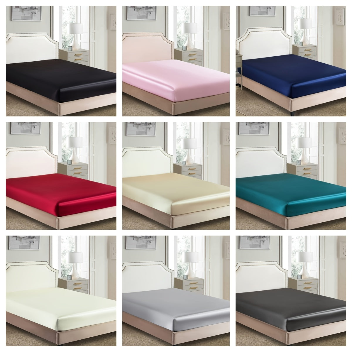 Satin Fitted Sheet in Solid Color, Luxurious Bedding for Bedroom and Guest Room