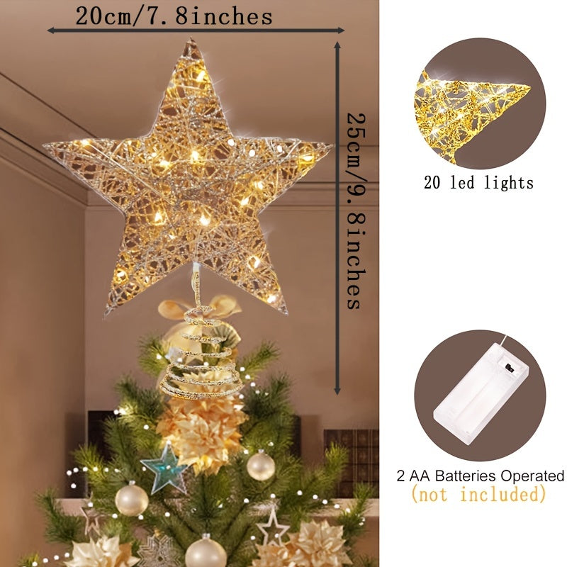 Lighted glitter star tree topper with LED lights for Christmas tree decorations. Great for holiday parties and indoor decor.