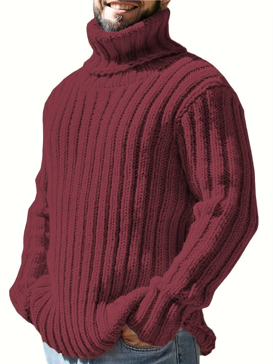 Stylish solid color turtleneck sweater for big and tall men, perfect for casual autumn and winter wear.