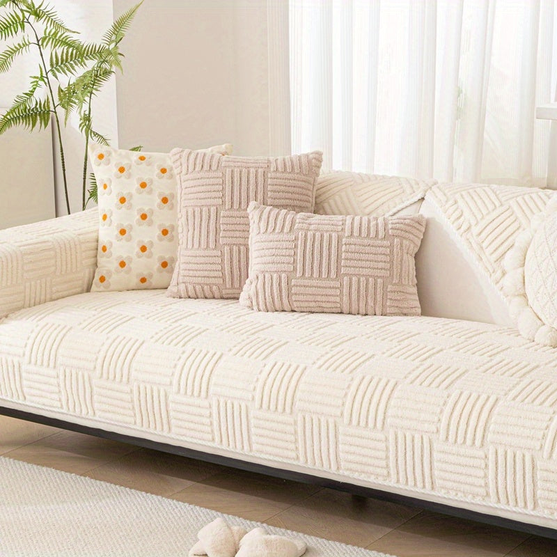 Soft, non-slip sofa cover for pet-friendly furniture protection in any room.