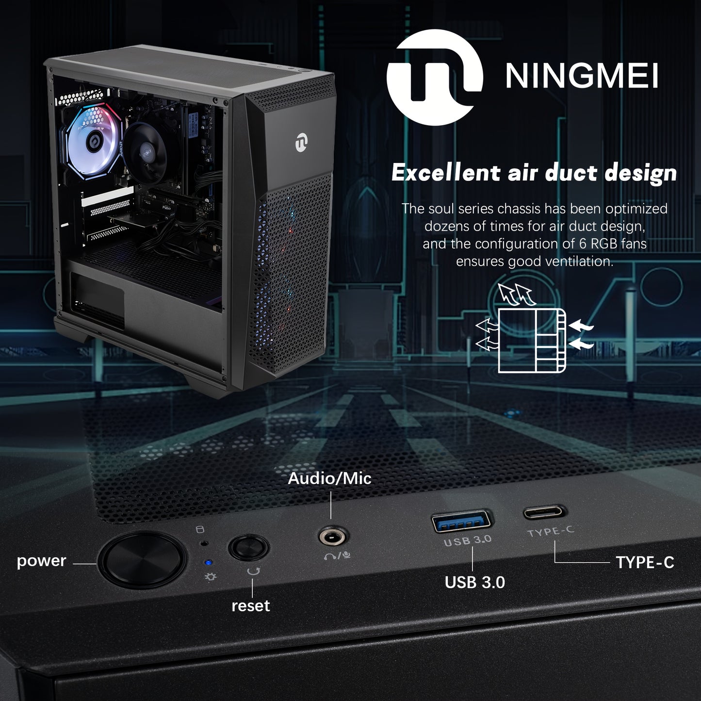 NINGMEI Gaming Desktop Computer with AMD Ryzen 7 5700G, Radeon Vega8, 16GB DDR4 Memory, 1TB SSD, 6 RGB Fans, Win11