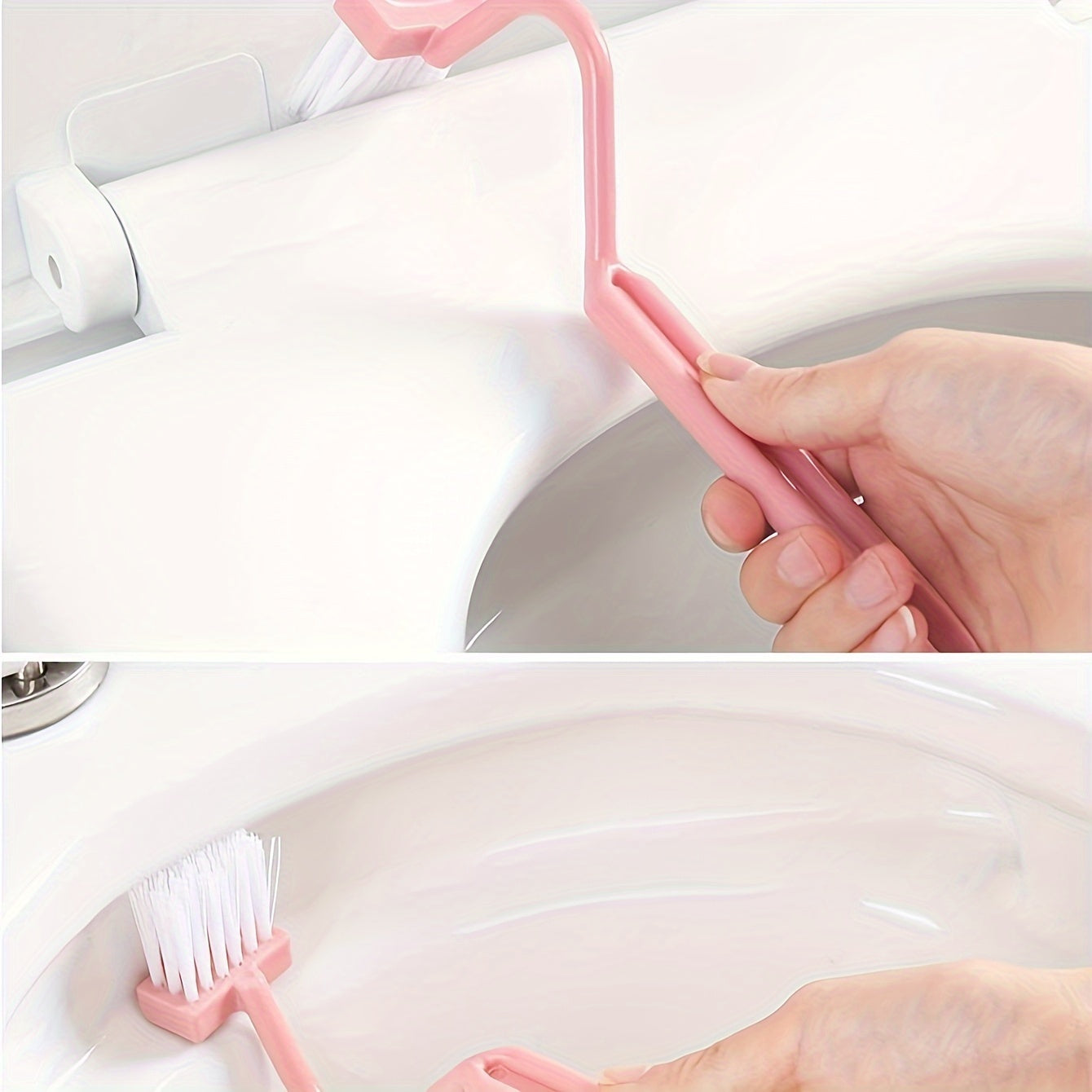 V-shaped 3pc toilet brush set with no dead corner cleaning brush for household bathroom use. Can hang on wall.