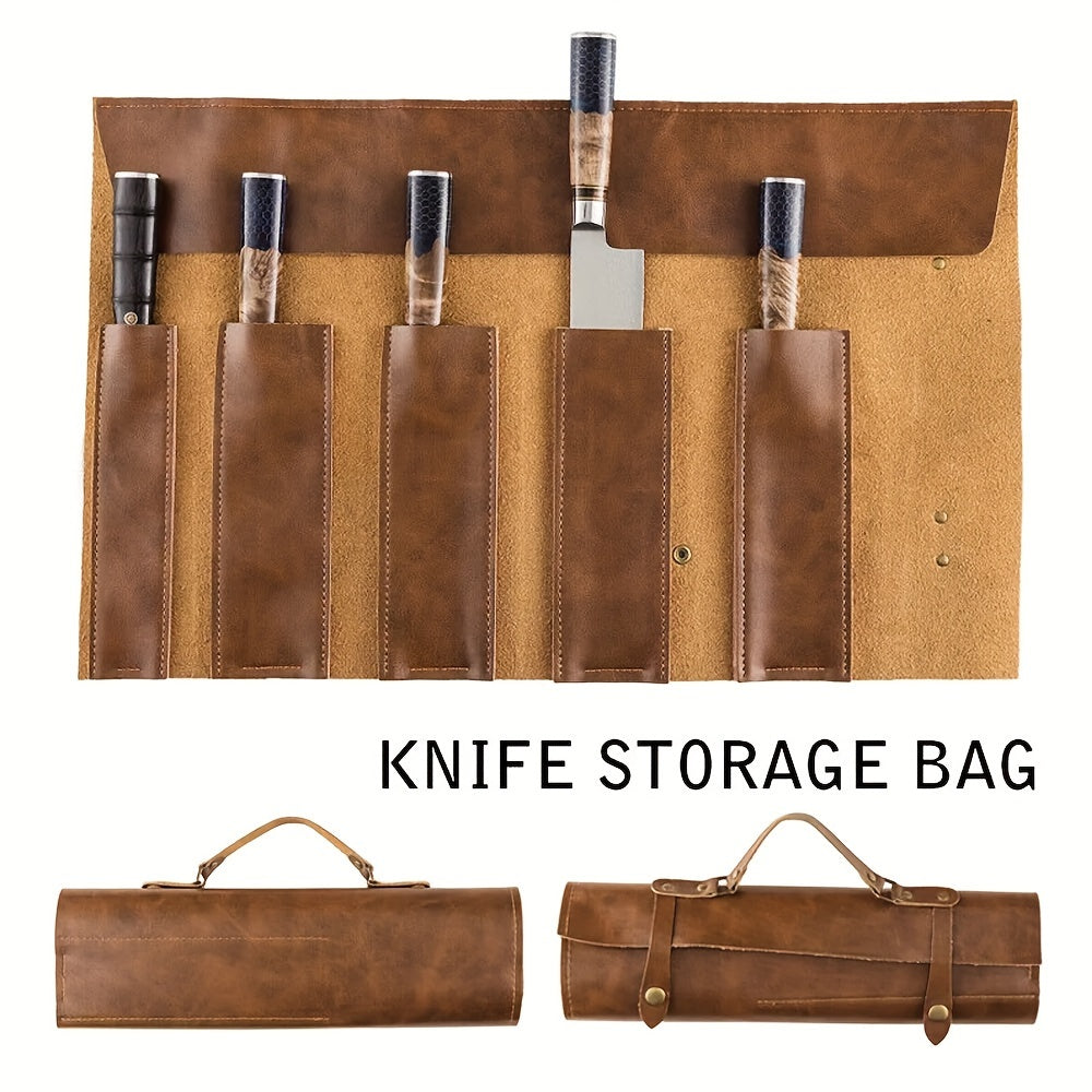 Vicalo Faux Leather Knife Roll Storage Bag - Portable Chef Knife Organizer with Adjustable Strap, Faux Leather Knife Case for Kitchen, Cutlery Carrying Bag for Valentine's Day, Halloween, Easter, Thanksgiving, and Christmas.