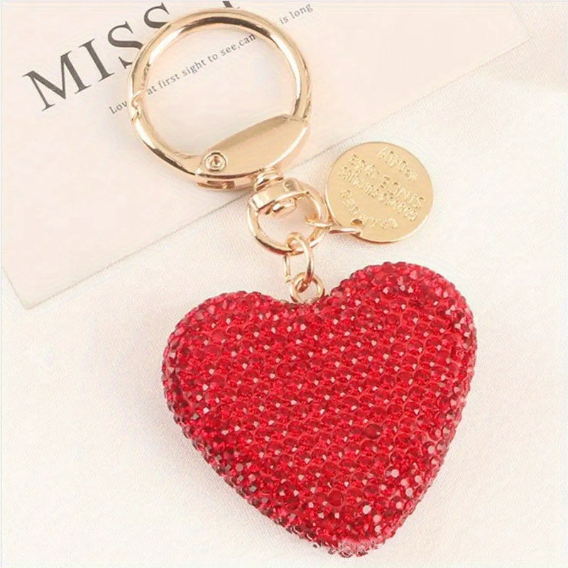 Valentine's Day Gift Set: Heart-Shaped Rhinestone Car Keychain, Resin Love Heart Earphone Case Charm, and Metal Tag Bag Accessory perfect for Women.