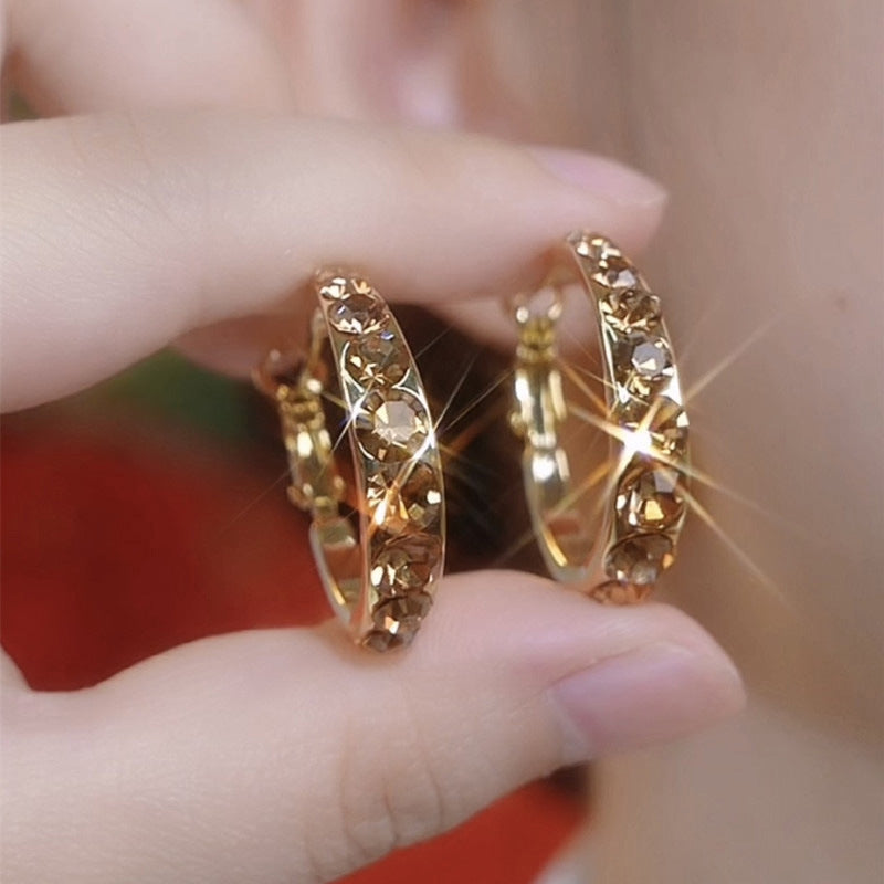 Vintage glitter hoop earrings with rhinestone inlay and 925 silver post, perfect for daily wear and parties.