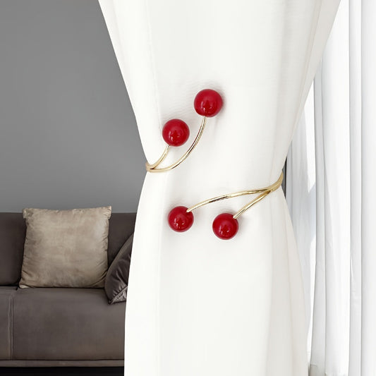 Red Festival Faux Pearl Alloy Curtain Tieback, Easy-to-Use Curtain Buckle, No Need for Drilling, Perfect for Bedroom or Living Room, Adds a Soft and Elegant Touch to Your Home Decor.