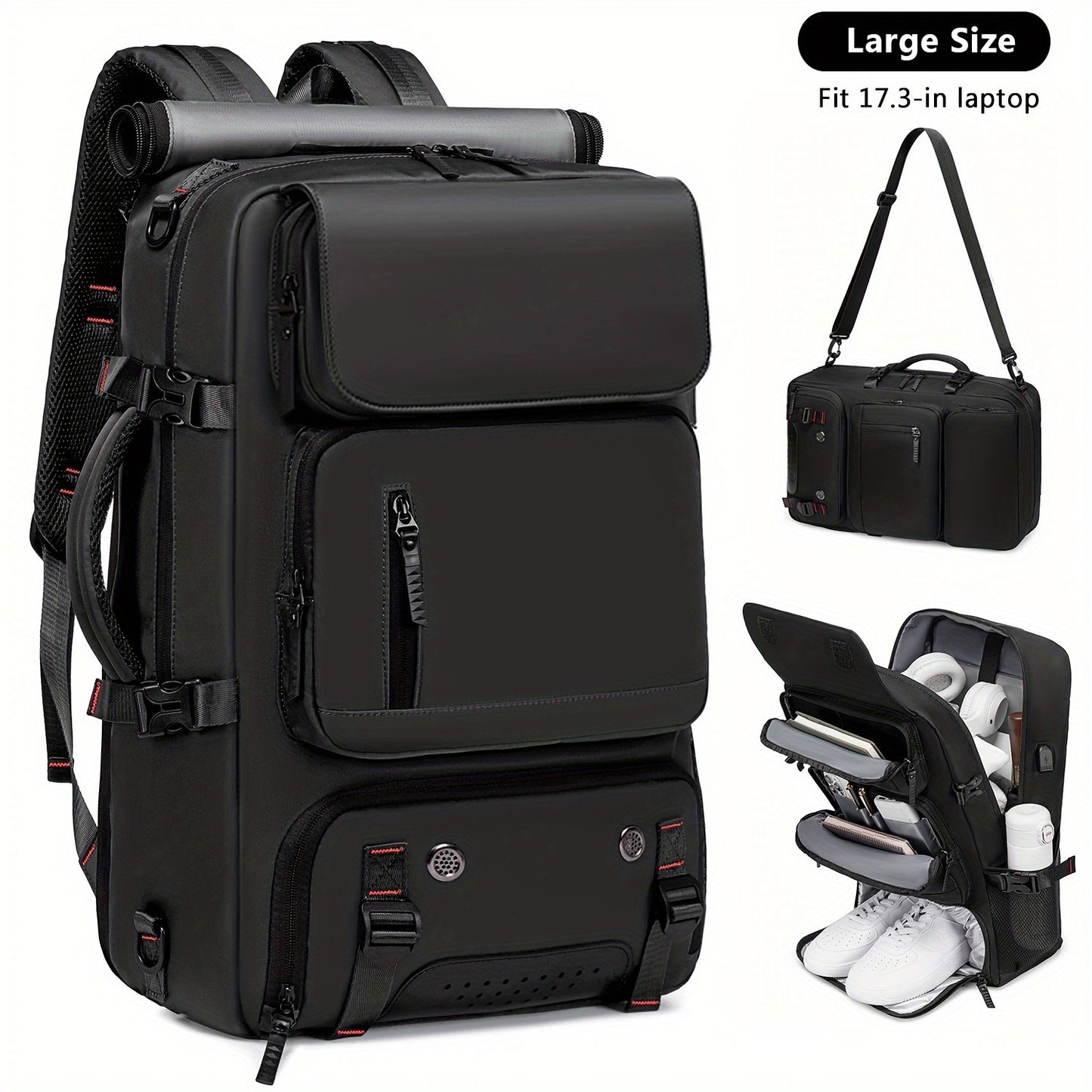 Waterproof 43.94cm laptop backpack set with USB charging port, separate shoe compartment, hand washable polyester street style backpack with sewing thread detail - ideal for business