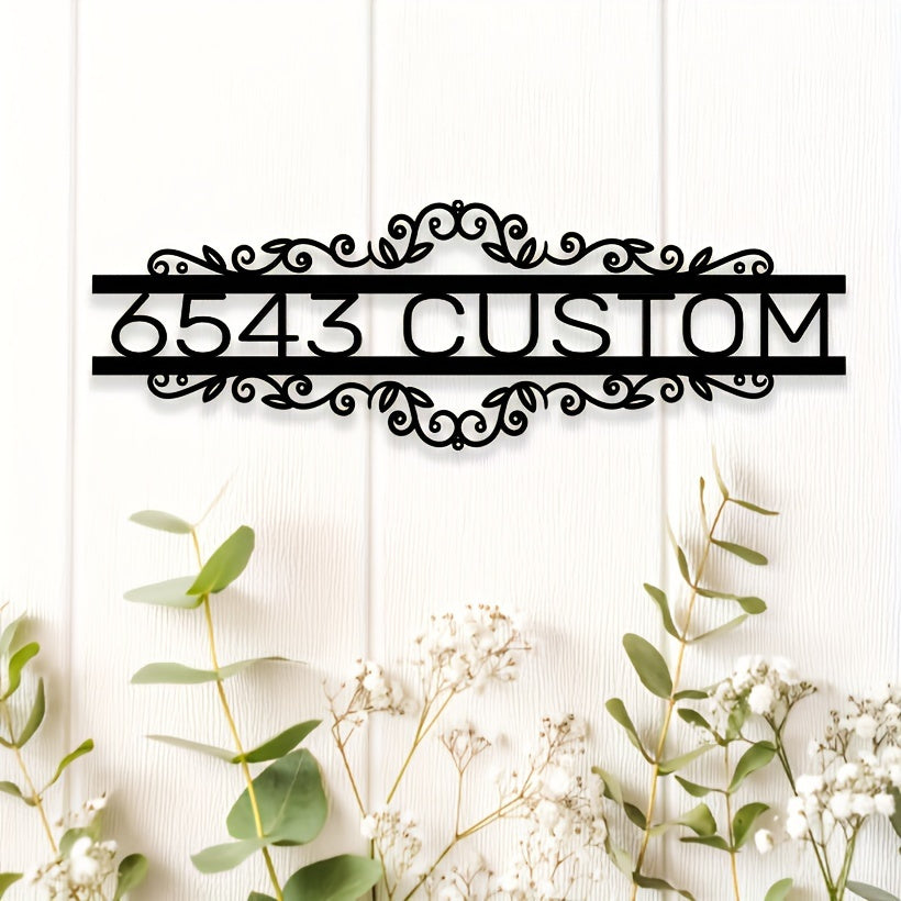 Personalized Black Iron House Number Sign for Home Entrance - Customizable Wall-Mounted Address Plaque for Home Decor