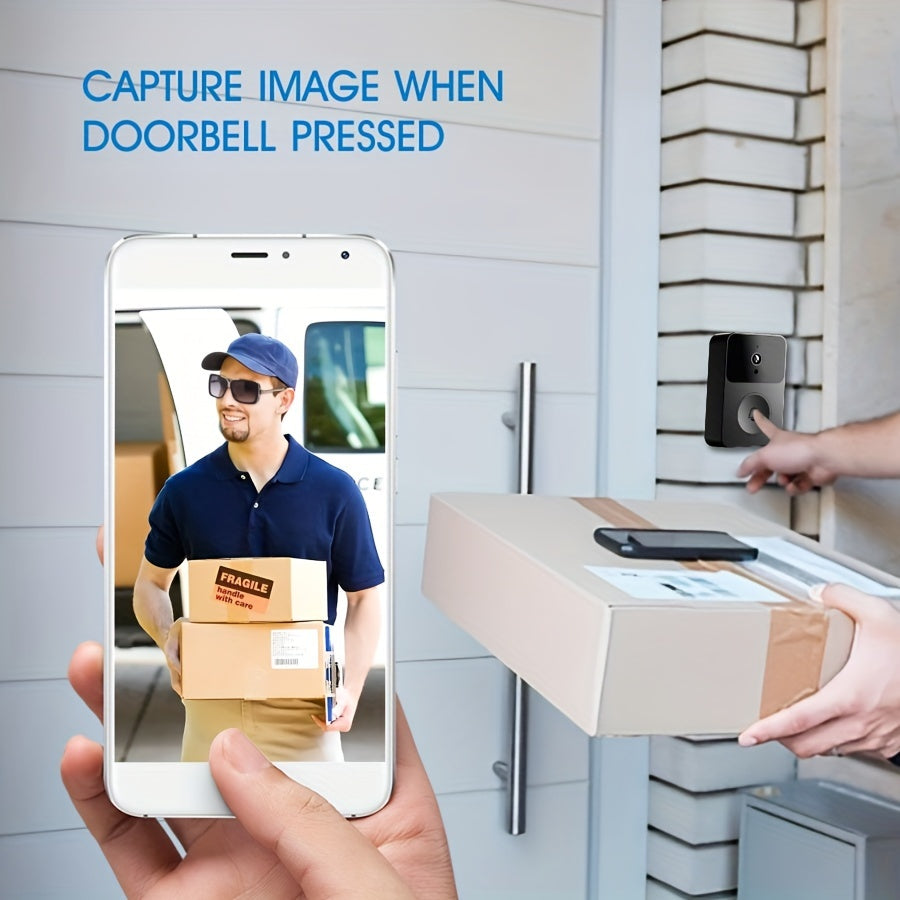 Cutting-edge wireless doorbell camera with advanced features such as voice intercom, night vision, multiple chime melodies, Wi-Fi connection, and app monitoring for enhanced home security.