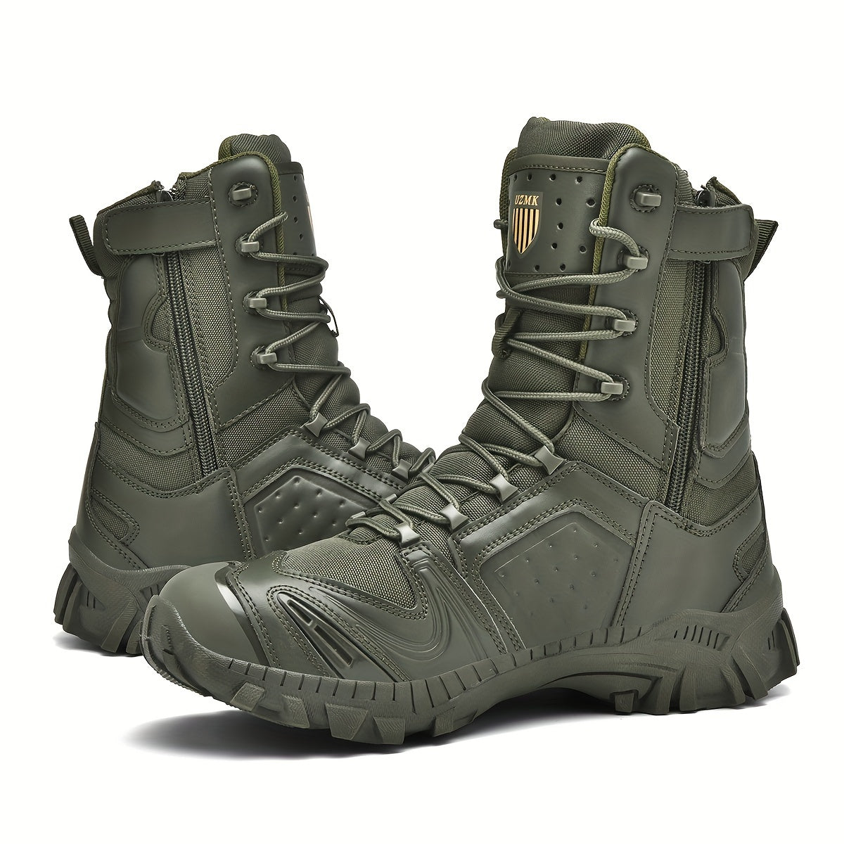 Men's high top hiking boots with zipper, ideal for outdoor mountain climbing. Comfortable, non-slip, and durable.