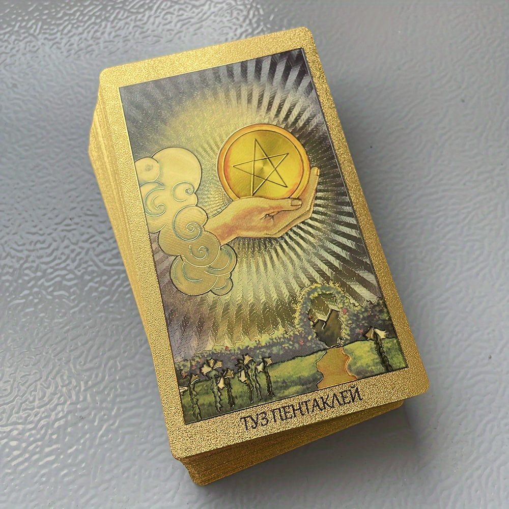 Russian Golden Tarot Deck, 12x7cm, with Russian paper, guide book, Prophet Oracle cards, 78 cards for divination and fortune telling.