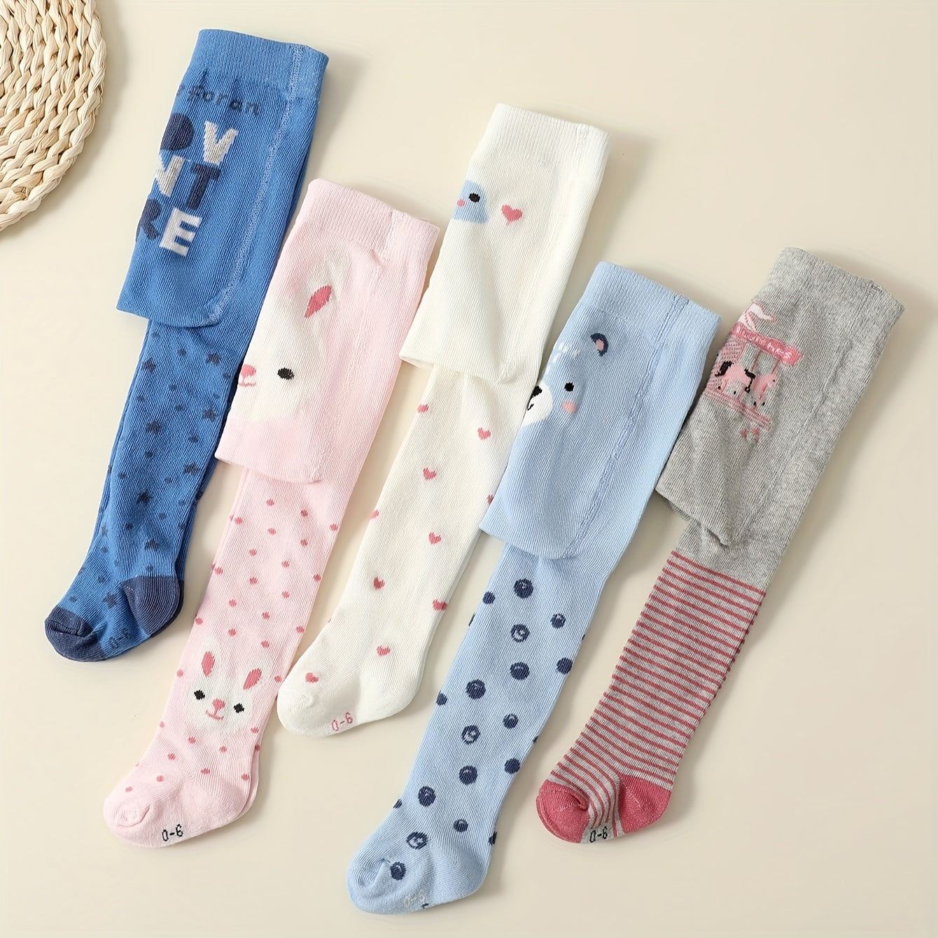 Toddler girls' 3-pack knitted tights with cute animal prints, made of a spring/fall cotton blend for soft warmth. Hand wash only. Made of polyester and spandex blend.