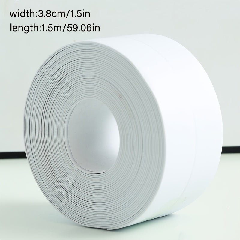 Waterproof white caulk tape for bath & kitchen - self-adhesive PVC sealant strip, ideal for bathtubs, toilets & countertops, creates durable water barrier.