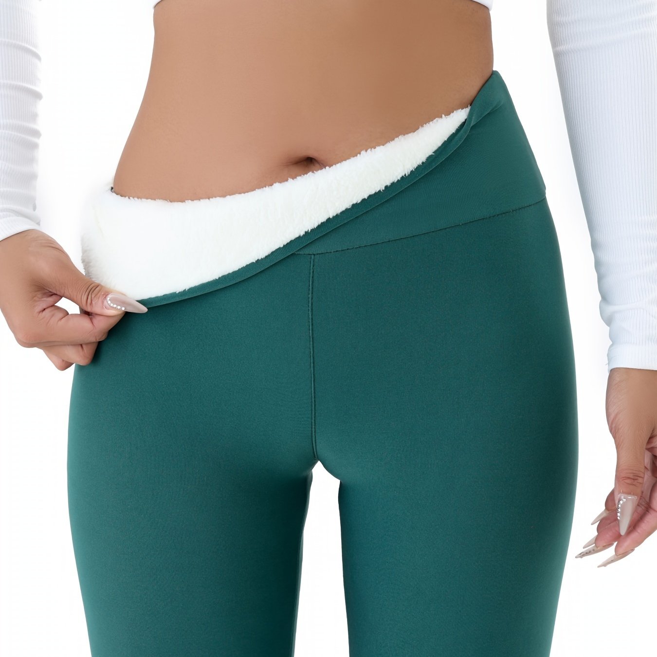 High-waist thermal leggings for women, ideal for fall/winter, solid color with knit fabric.