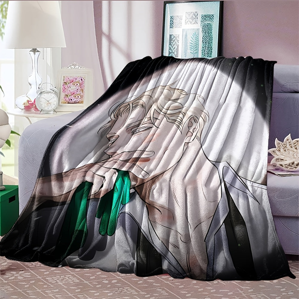 Ultra-soft flannel fleece blanket with a glamorous anime theme. Made from knitted polyester, this multipurpose throw is perfect for all seasons and can be used on the bed, sofa, living room, or game room. It is anti-allergy and features a digital print