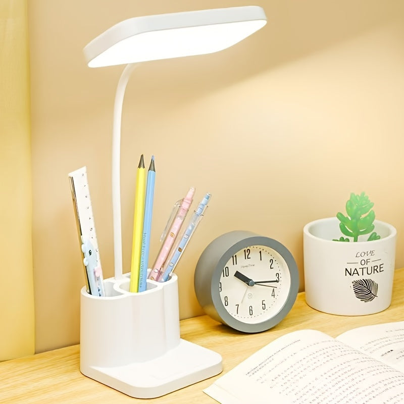 LED pen holder desk lamp with eye protection, ideal for university dorms and children's bedrooms.