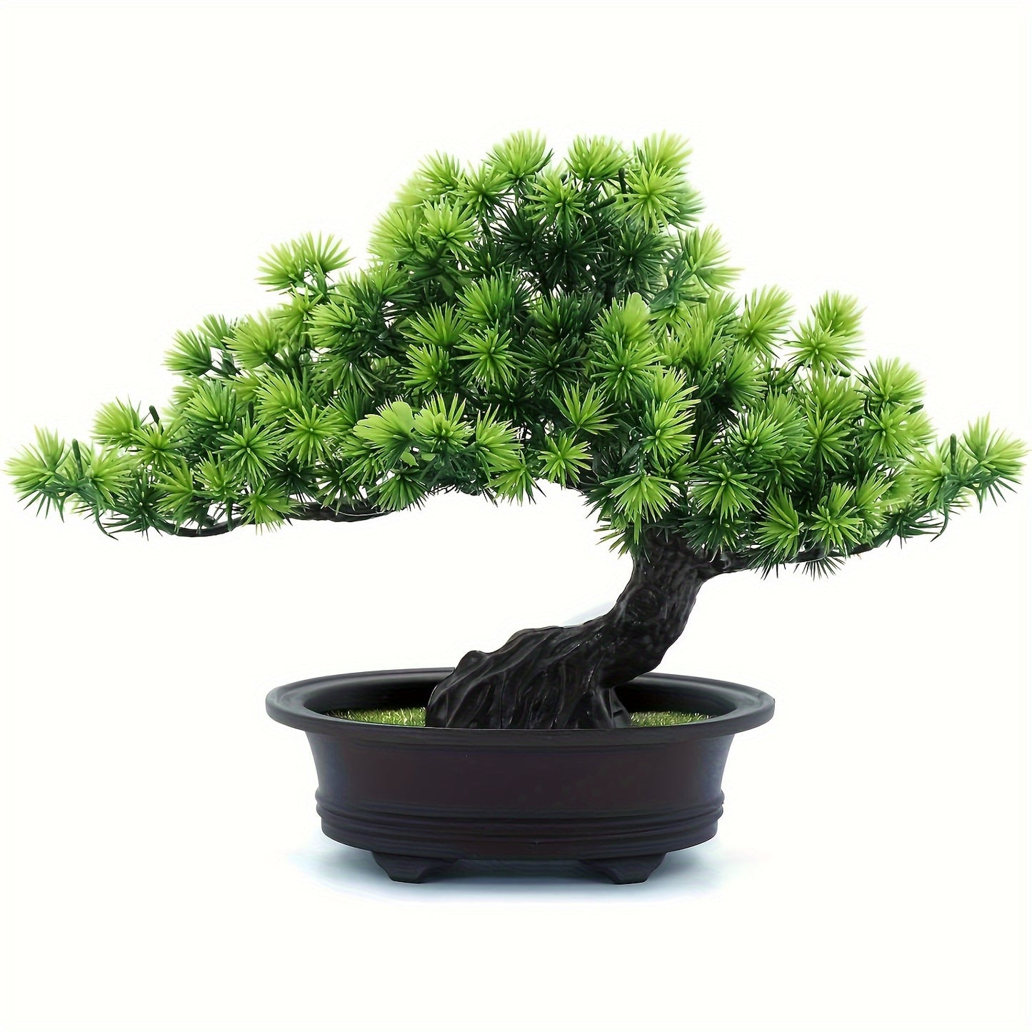 1 Artificial Pine Bonsai Tree in Black Pot - 24.13cm Tall, Low Maintenance Indoor Greenery for Home Decor