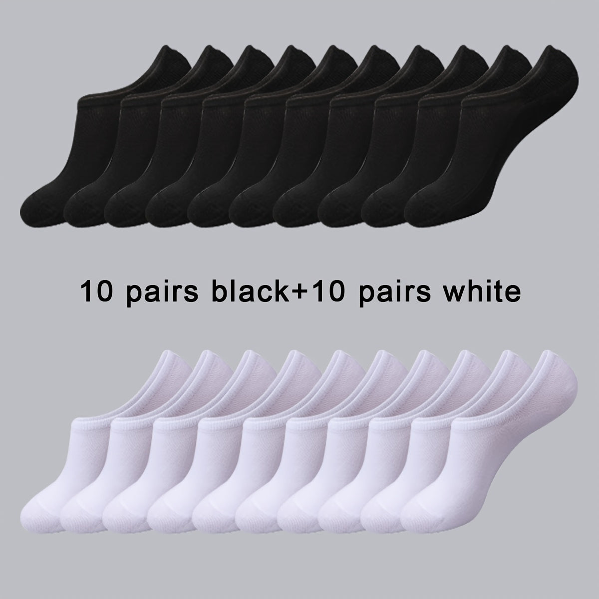 20 pairs of men's solid no-show socks, anti-odor, sweat-absorbing, breathable, and thin for all seasons.