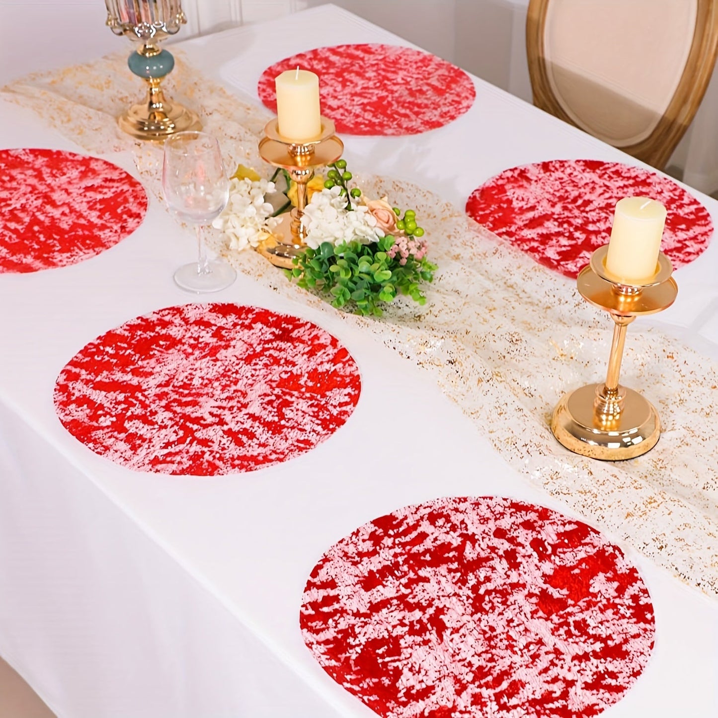 12-piece set of Golden Foil Mesh Disposable Placemats perfect for Halloween, Christmas, New Year, weddings, birthdays, parties, gatherings, and holiday home decor.