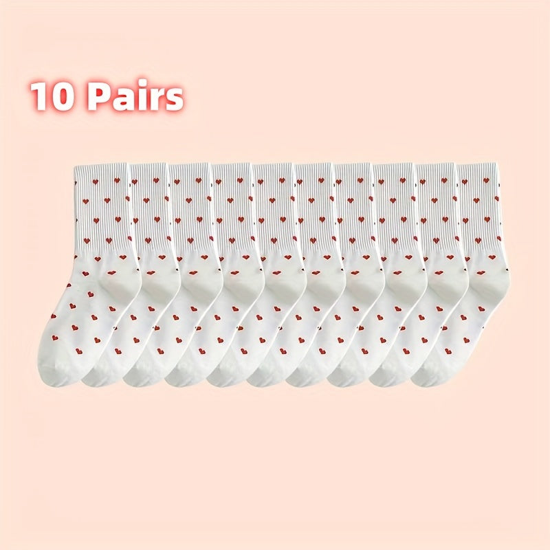 Women's fashion socks with heart pattern, comfortable and breathable mid-length style