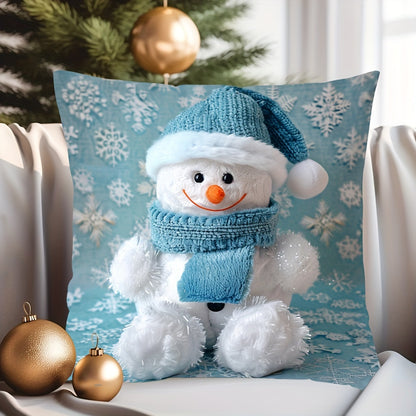 Contemporary Christmas Snowman Throw Pillow Cover, 44.96cm x 44.96cm, Hand Washable Polyester with Zipper Closure - Perfect for Sofa, Living Room, and Bedroom. (Insert not included) - Christmas Pillows, Christmas Decor.