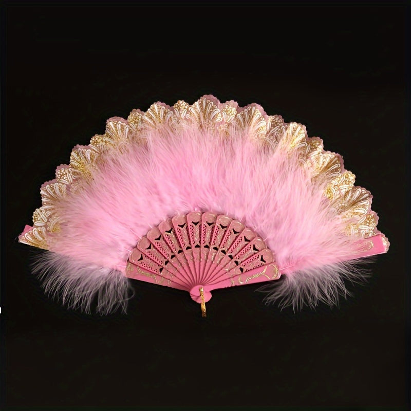 High-end Plush Feather Folding Fan with Extra Thickness, Perfect for Adults' Performance Dance. Ideal for Chinese Cheongsam Runway Shows, Comes in a Variety of Colors.