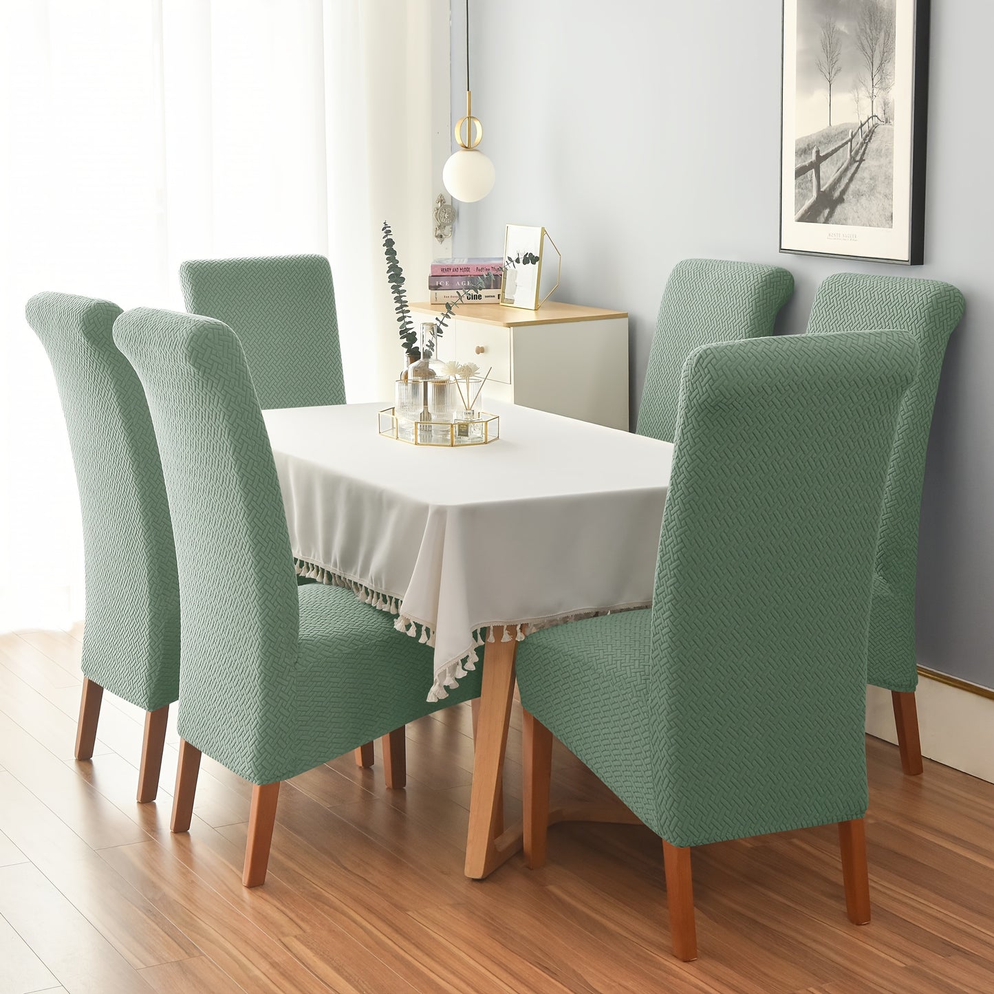 Jacquard high back dining chair slipcovers in sets of 2 or 4 for home or office use.