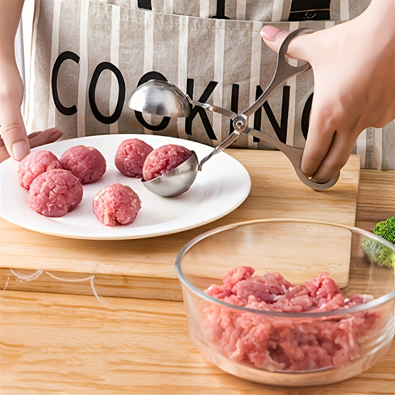 Stainless steel meat ballers with anti-slip handles for making meatballs, rice cakes, cookie dough scoops.