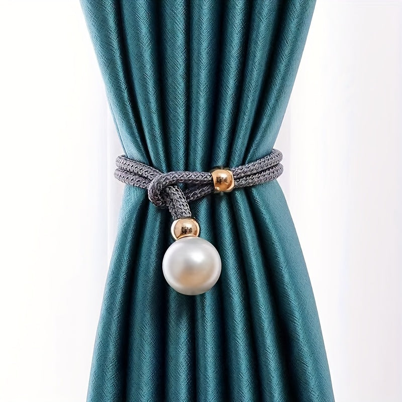 Set of 2 French Curtain Straps Featuring Faux Pearl Decor, Perfect for Home Decoration. Use these Faux Beads Curtain Straps to Adjust, Bind, or Tie Back Your Curtains. These Simple Binding Rope Accessories serve as Curtain Holdbacks for a stylish touch.