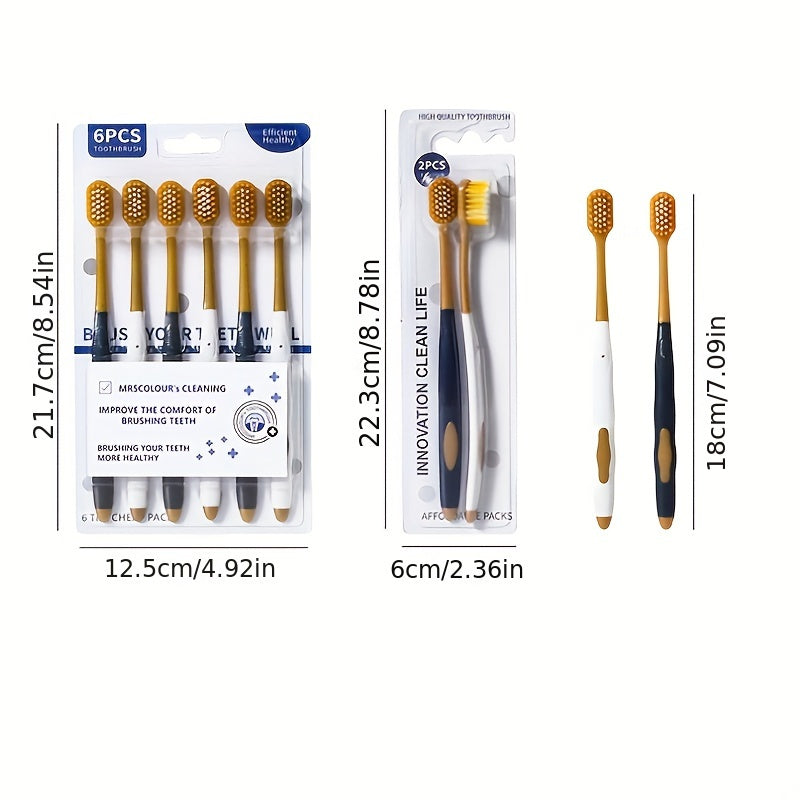 6pcs premium toothbrushes for adults with wide head, soft bristles, ultra-fine fibers, high-density, deep oral cleaning, ergonomic handle for comfort, and daily teeth cleaning.