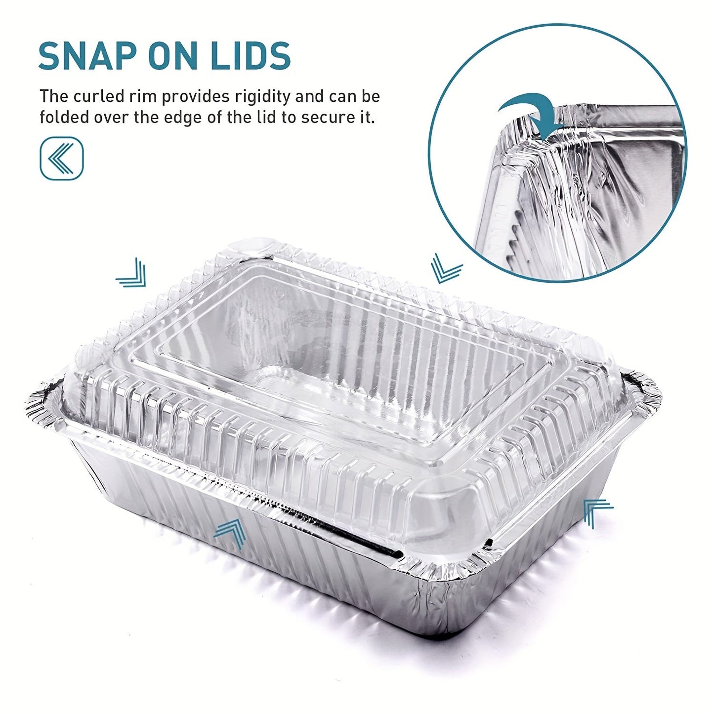 Set of 20 Aluminum Pans with Transparent Lids, Suitable for Takeout Containers. Made of Sturdy, Recyclable Aluminum Foil with a Secure Seal to Keep Food Fresh and Prevent Spills. Each pan measures 21.59cm x 16.51cm x 5.33cm.