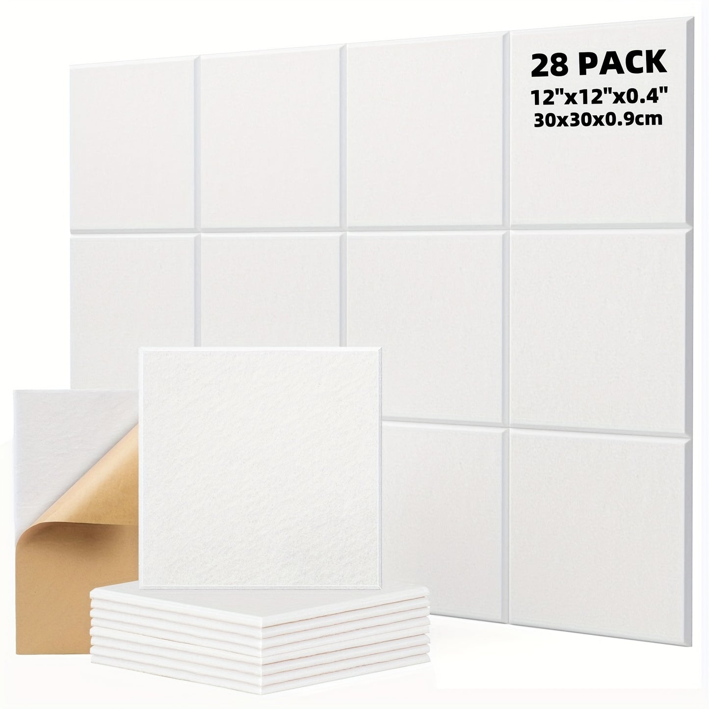 HERTBER 28-Pack Self-Adhesive Acoustic Foam Panels (30.48x30.48x1.02 cm) for Soundproofing in Home, Studio, and Office. Ideal for Recording Studios, Theaters, and Concert Halls.