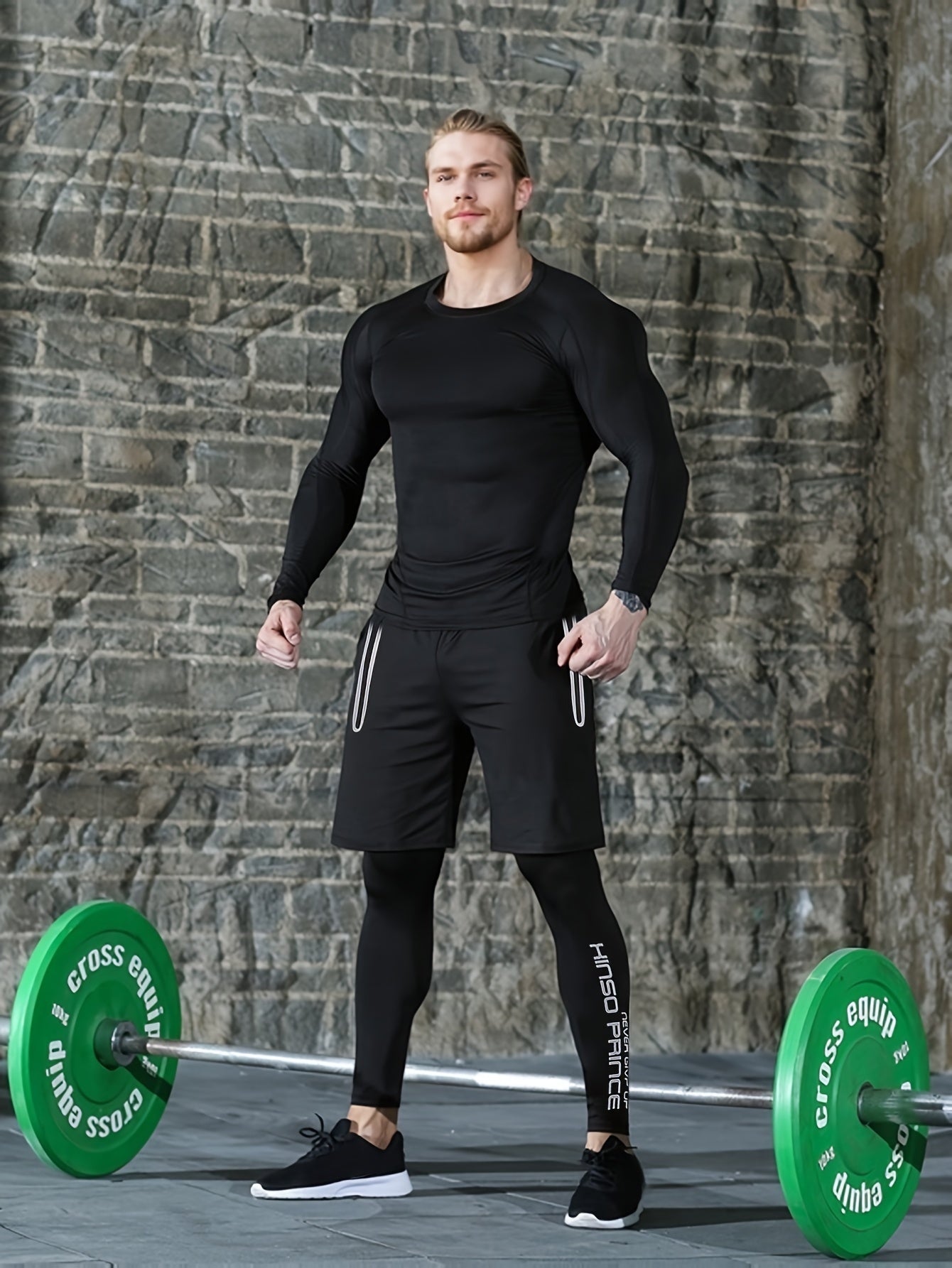 Men's Athletic set includes a quick-dry, stretchy hoodie, shorts, and leggings ideal for running, basketball training, and outdoor activities.