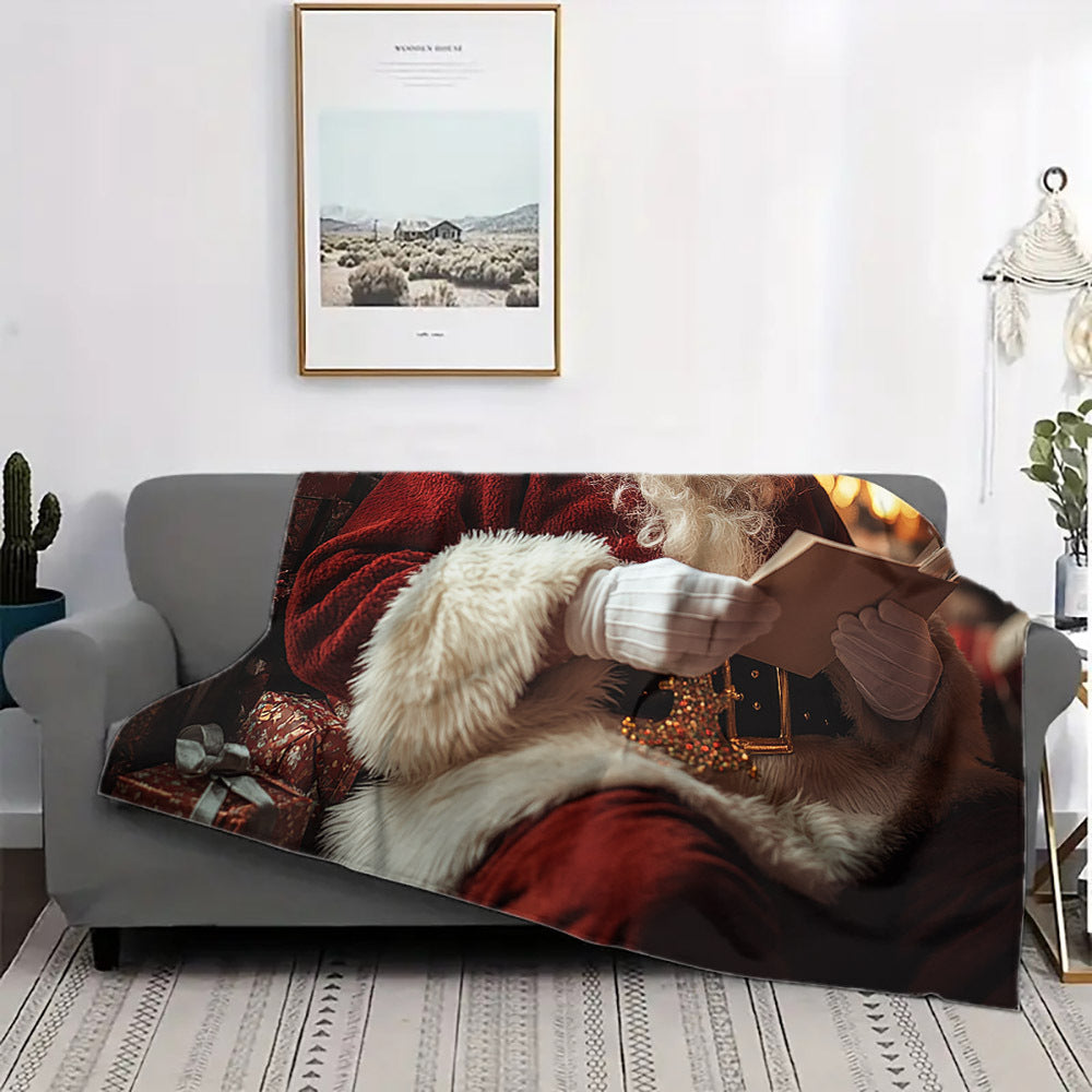 Cozy Flannel Fleece Throw Blanket featuring a Digital Cartoon Santa Print - Hypoallergenic Quilted All-Season Throw, perfect for keeping warm during naps. Makes an Ideal Christmas Gift for Family and Friends. Designed with a Contemporary Geometric