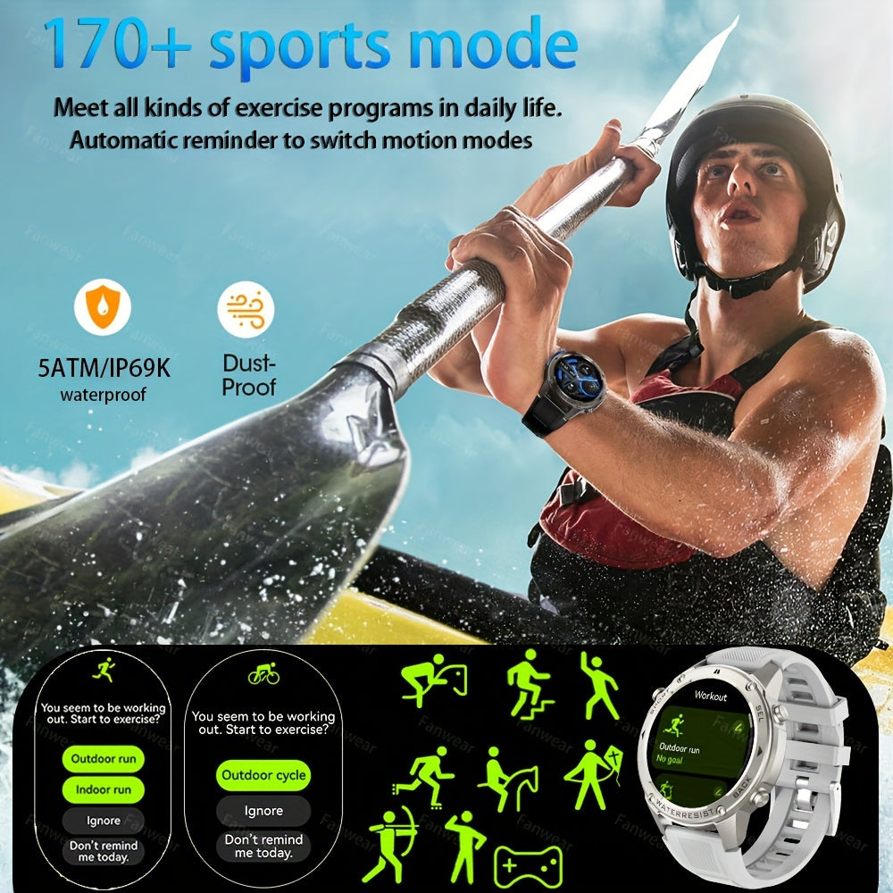 GPS smart watch for outdoor enthusiasts with compass, altitude, swimming, triathlon modes, and 170+ sports modes. Features include automatic motion pattern recognition, ATS3085L chip, and