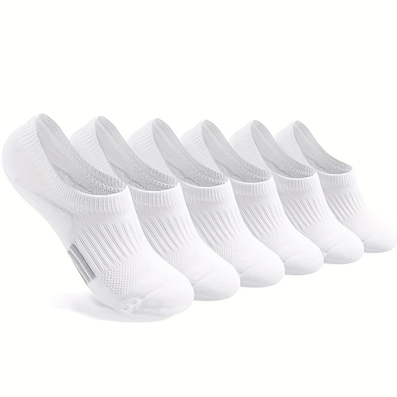 6 pairs of men's white and black no show socks perfect for spring and summer activities. Comfortable, breathable, sweat resistant, and anti-odor.