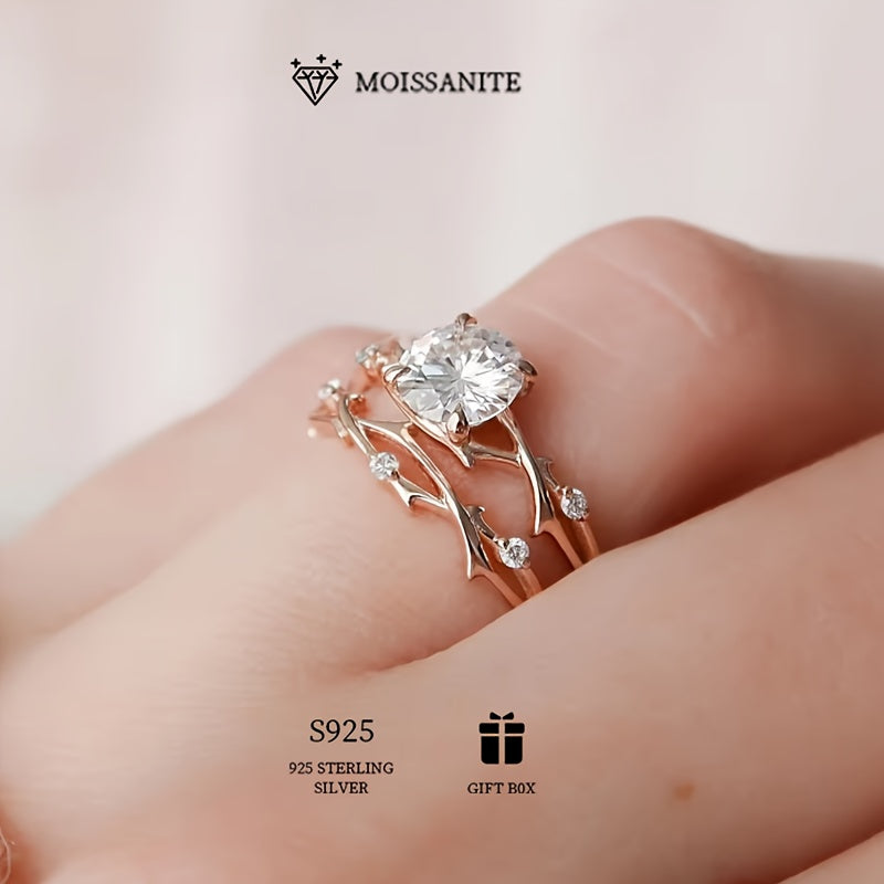 Stunning 2-3ct Moissanite Engagement Ring - Made with Hypoallergenic S925 Sterling Silver, Featuring a Timeless Branch Design and Four Prong Setting, Ideal for Weddings & Proposals, Comes with Certificate of Authenticity & Luxurious Gift Box.