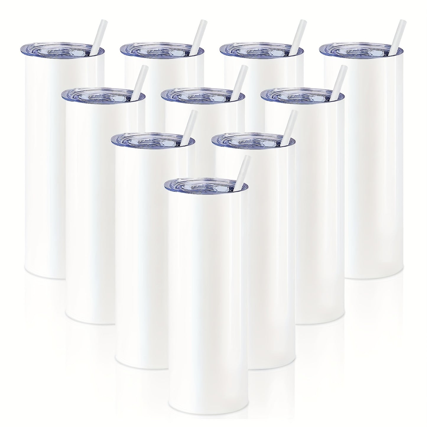 8 or 10 piece set of hot sublimation coated stainless steel cups with sealed water push cap and plastic straw, vacuum insulated with seamless inner liner, ideal for DIY gifts.