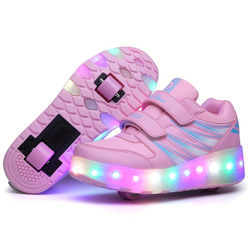 Trendy, breathable roller shoes with LED lights for kids, perfect for outdoor sports and skating.