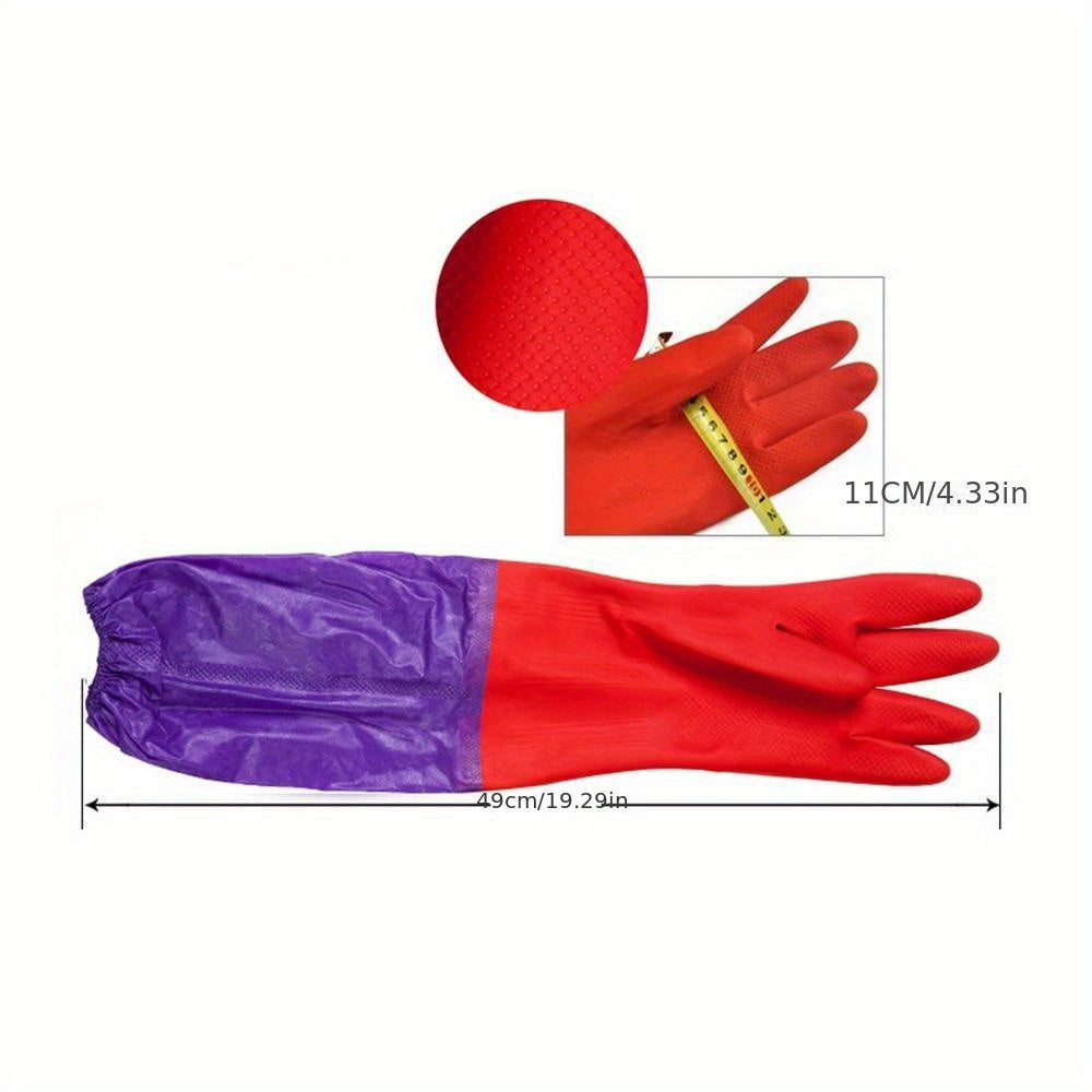 Durable, winter-proof floral design gloves made from lead-free waterproof PET rubber with fleece lining. Perfect for household cleaning in the kitchen, bathroom, toilet, car, and patio. Features long sleeves and thickened material for added protection.