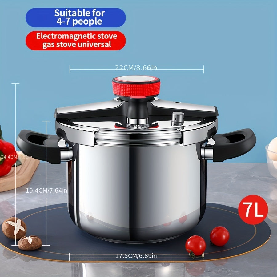 Compact Stainless Steel Pressure Cooker with Secure Latch - Effortless Lid Release, Small Size, Traditional Pressure Pot for Fast Meal Prep.