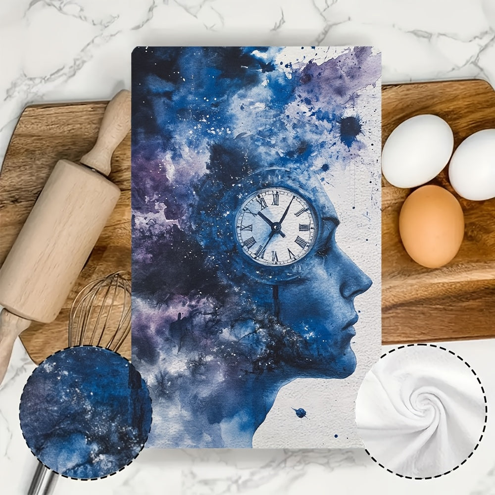 2-pack of incredibly plush kitchen towels featuring "Time and Space" Brain & Cosmic Design. Made from highly absorbent polyester, these dish hand towels are machine washable and measure 40.64x60.96 cm. Perfect for adding a touch of holiday decor to your