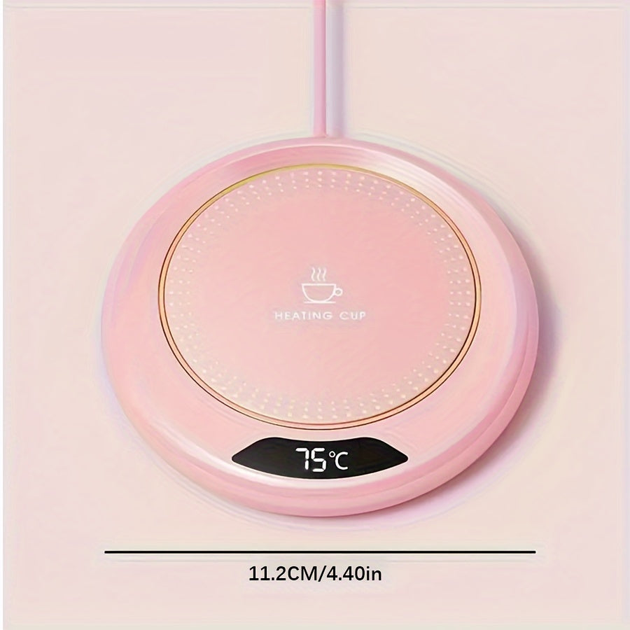 A small and convenient pink USB-powered coffee and beverage heater pad that is ideal for keeping small cups warm on your bedroom or office desk. This smart cup warmer operates at 36V for efficient heating.